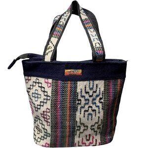 Yathra Wool Bhutan Handmade Shoulder Tote Bag Top Double Handles Abstract Women